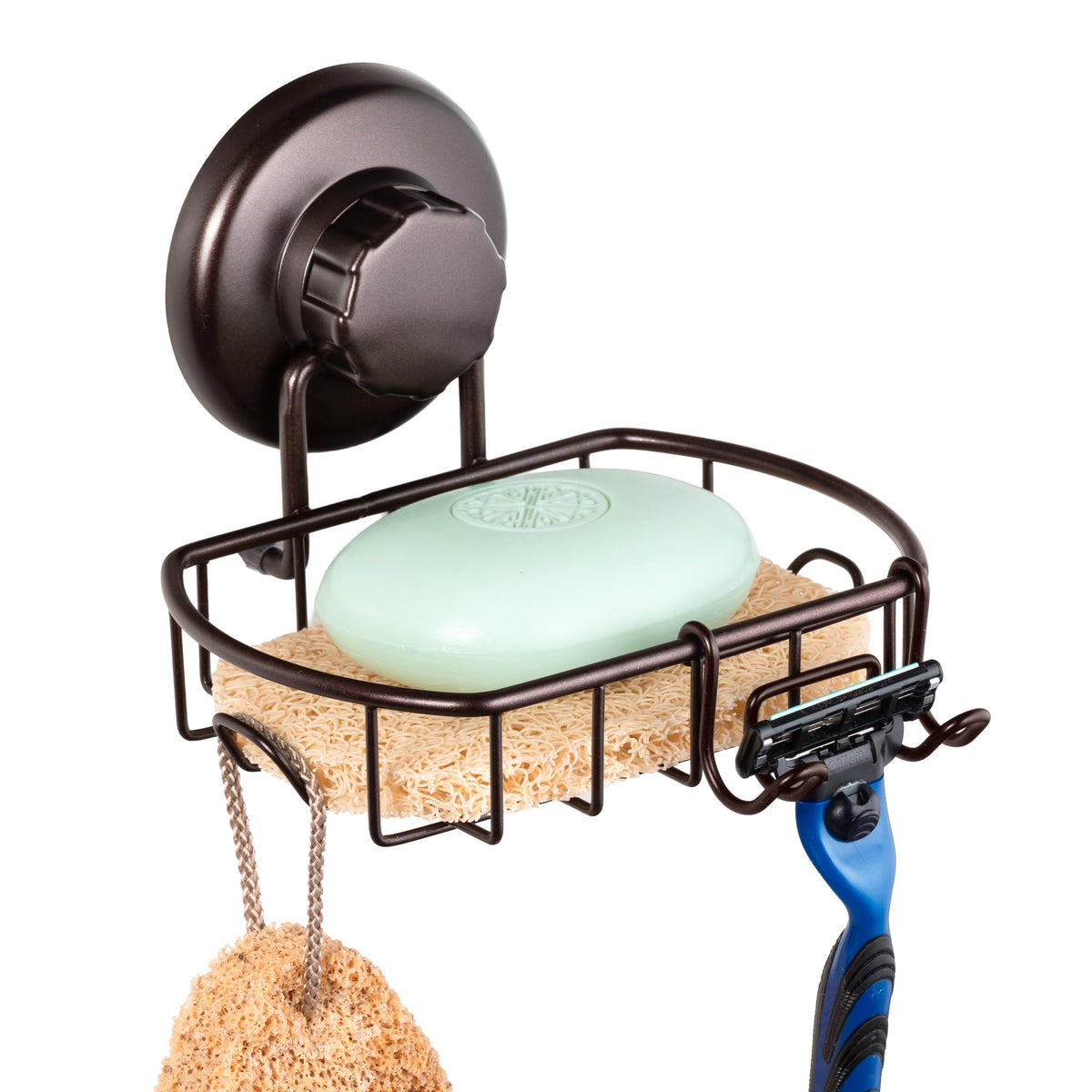 HASKO accessories Suction Soap Dish with Hooks - Super Powerful Vacuum Suction Cup Shower Soap Holder - Rustproof Stainless Steel SS304 Soap Basket - Sponge Holder for Bathroom & Kitchen (Black)
