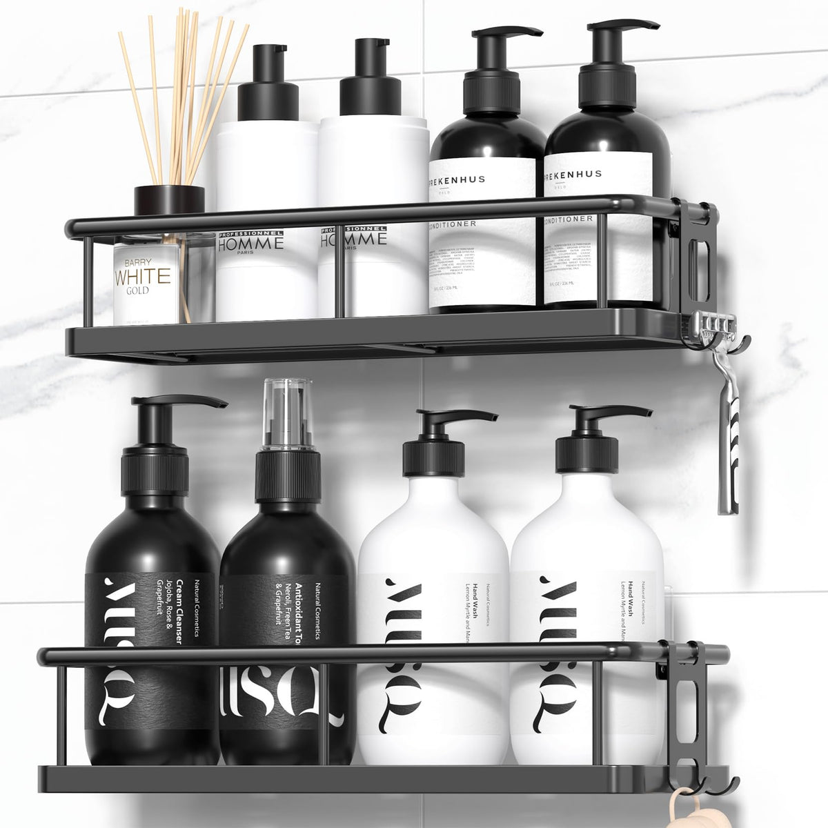 YASONIC Shower Caddy Adhesive, Rustproof Shower Organizer, Large Capacity Shower Shelves for Inside Shower, No Drilling Bathroom Organizers and Storage for Home Decor （2 Pack Silver）