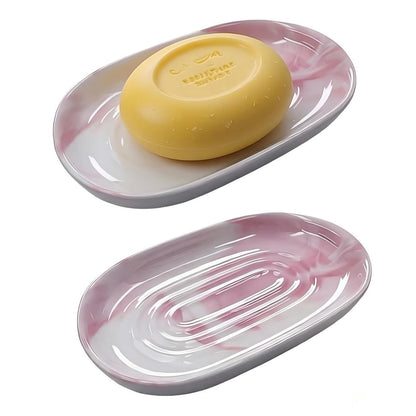 Ceramic Marble Pattern Soap Dish, Textured Raised Soap Saver Tray for Shower Bathroom Kitchen Sink Vanity, Easy to Clean Multi-Use Holder for Bar Soap Jewelry Rings Keys, White (1 Pack)