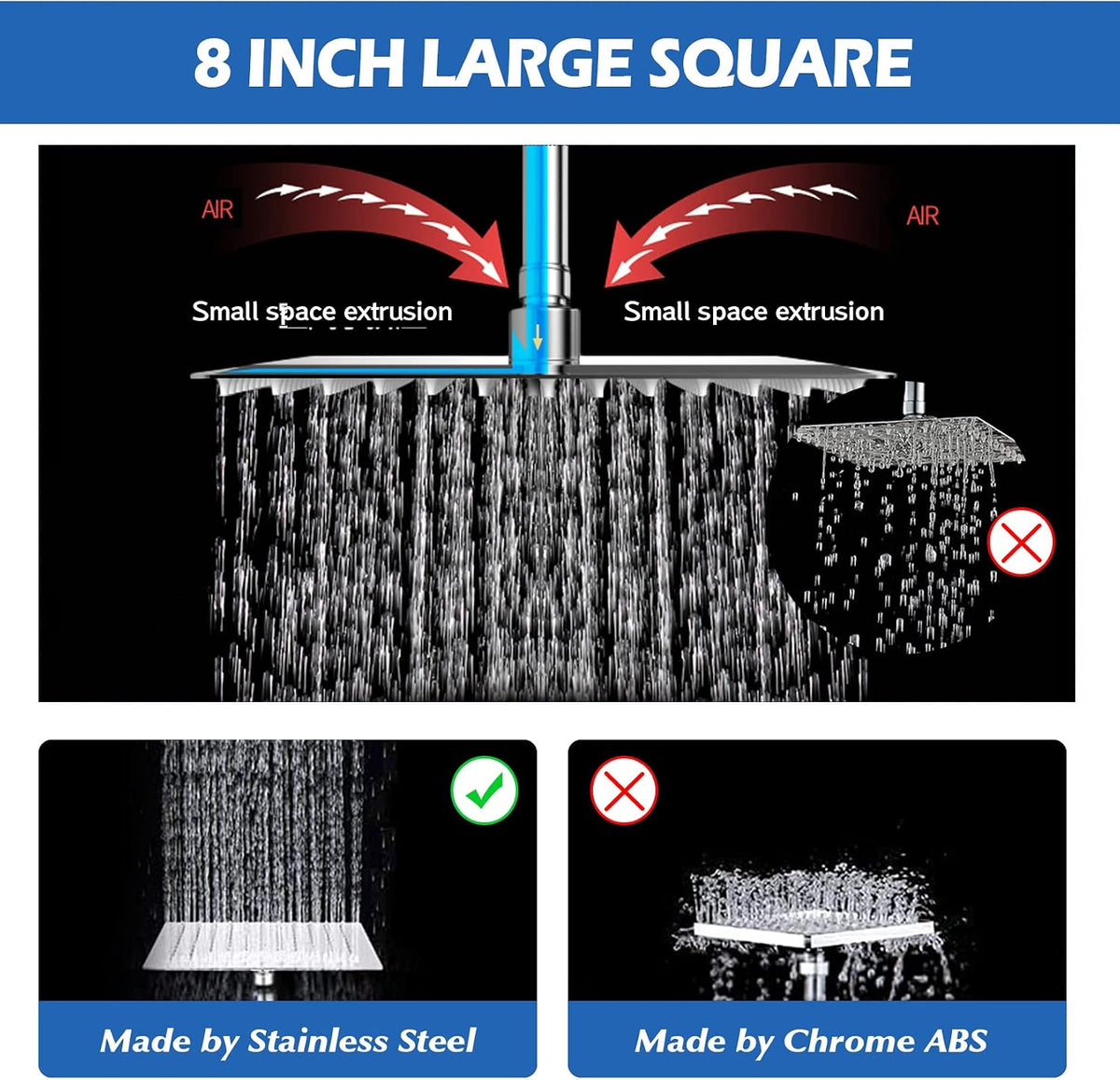 Shower Head, 8" High Pressure Rainfall Shower Head with Handheld Dual Spray