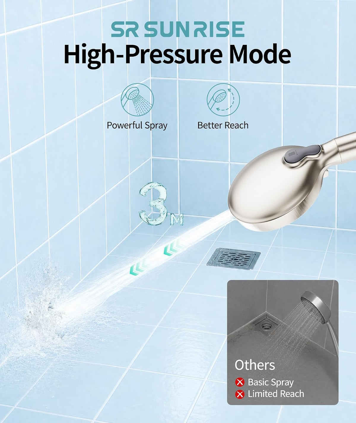 SR SUN RISE Filtered Shower Head with Handheld High Pressure 9 Spray Mode Showerhead Detachable Shower Head Water Softener Filters Beads for Hard Water Remove Chlorine 1 Filter Light Champagne
