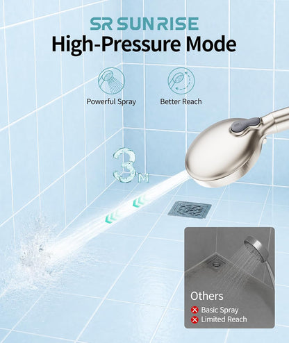 SR SUN RISE Filtered Shower Head with Handheld High Pressure 9 Spray Mode Showerhead Detachable Shower Head Water Softener Filters Beads for Hard Water Remove Chlorine 1 Filter Light Champagne