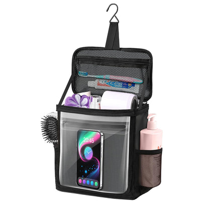 Hanging Shower Caddy Portable, Travel Toiletry Bag for Men & Women, Large Capacity with Hook,Dorm Room Essentials With Waterproof Phone Compartment, for Bathroom, Picnic, Gym, Travel(Black)