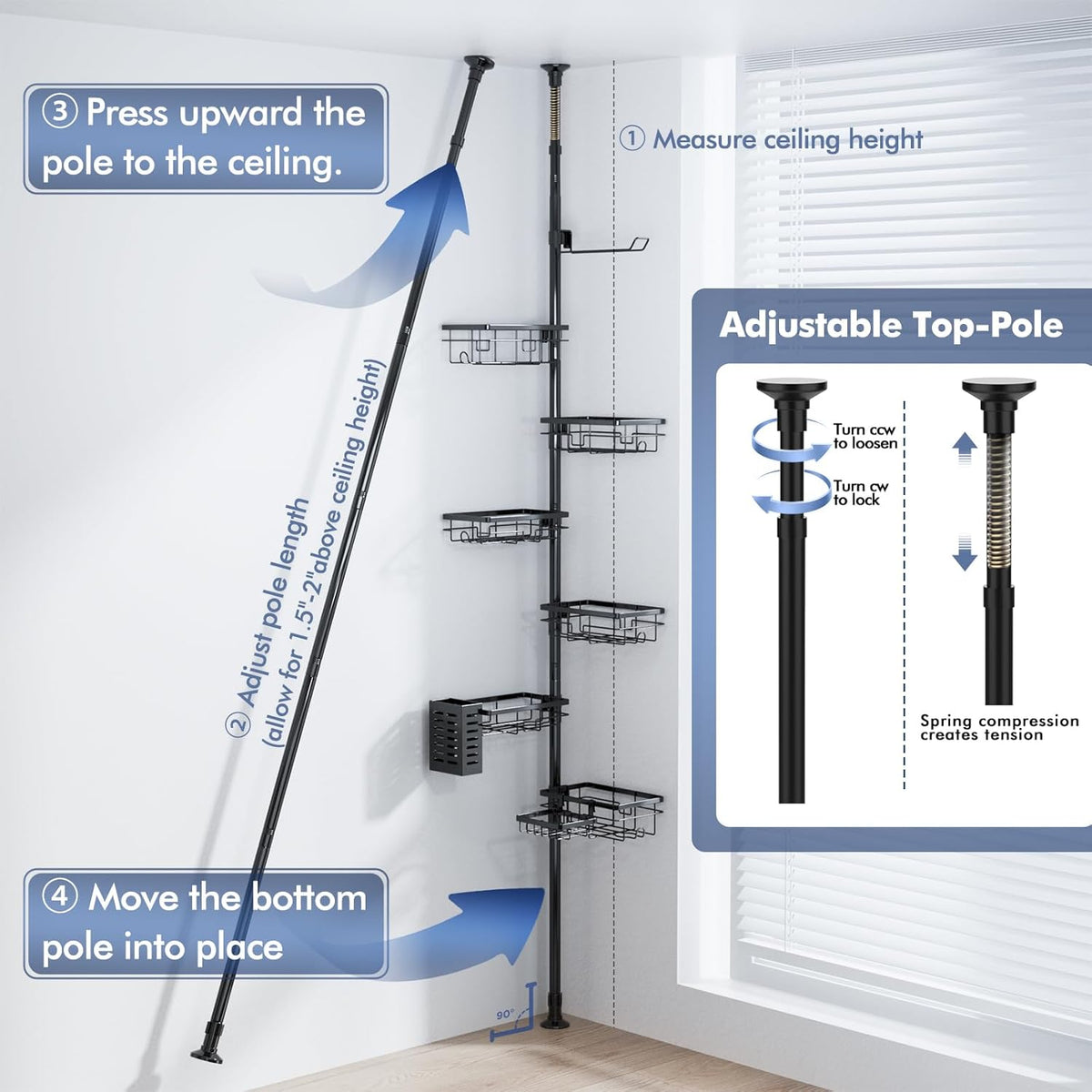 Shower Caddy Organizer Tension Pole, Corner Shower Shelves Bathroom Storage