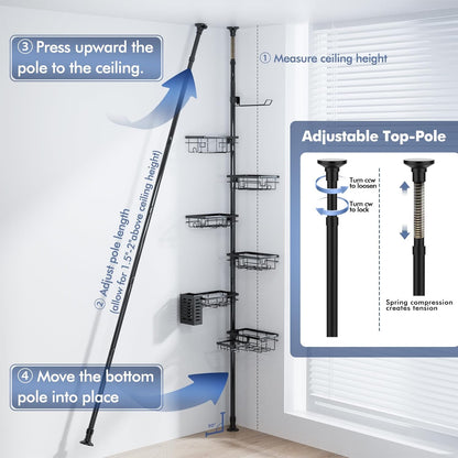 Shower Caddy Organizer Tension Pole, Corner Shower Shelves Bathroom Storage
