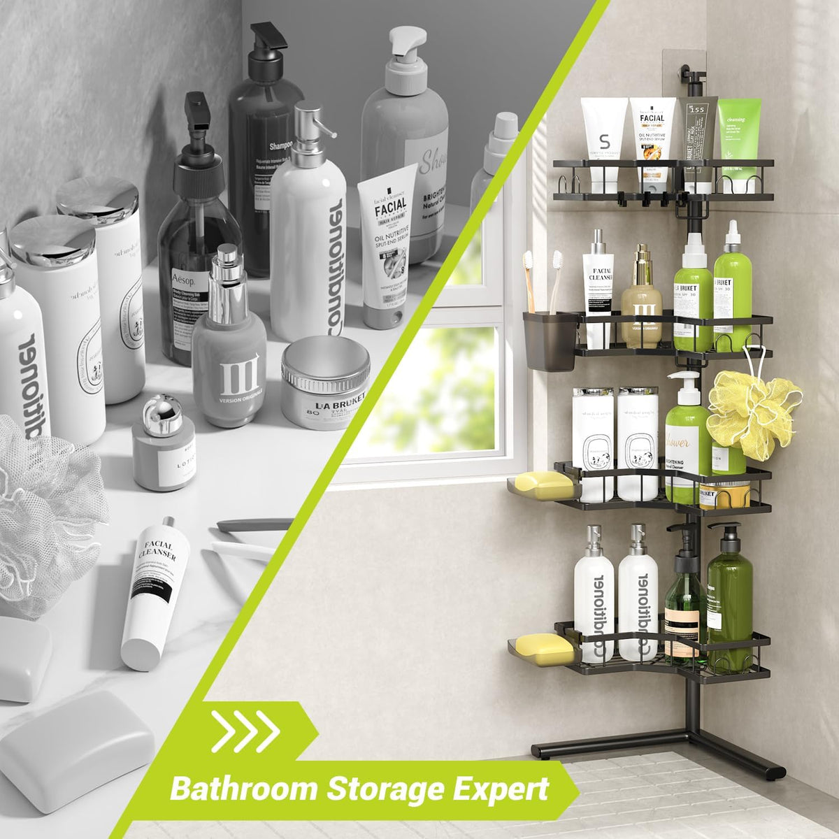 Standing Corner Shower Caddy - 4-Tier Rustproof Adjustable Shower Shelves