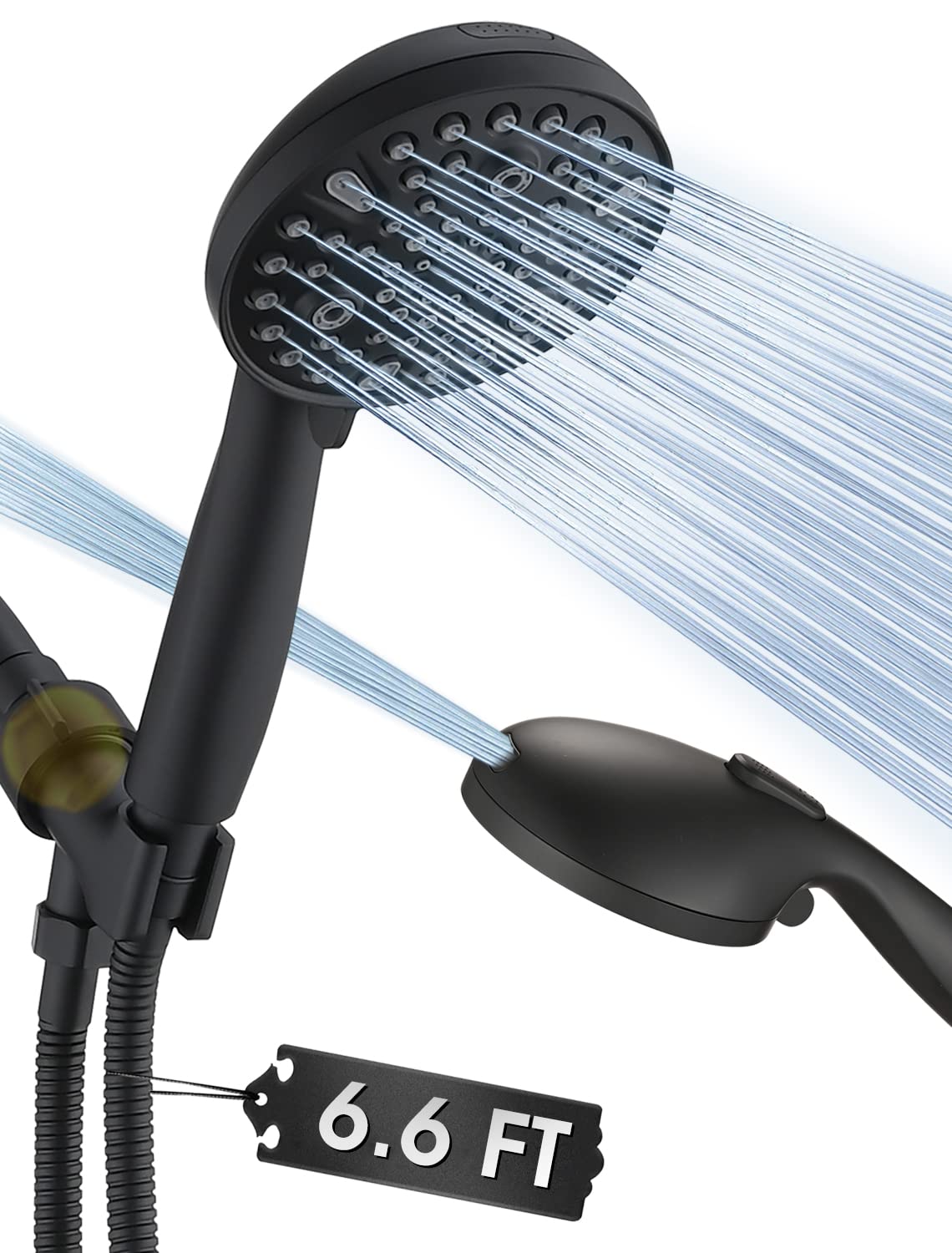 High Pressure 10 Setting Handheld Shower Head, 5" Detachable Showerhead Spray Built-in Power Wash to Clean Tub, Tile & Pets, 79" Extra Long Stainless Steel Hose, Adjustable Bracket - Gold