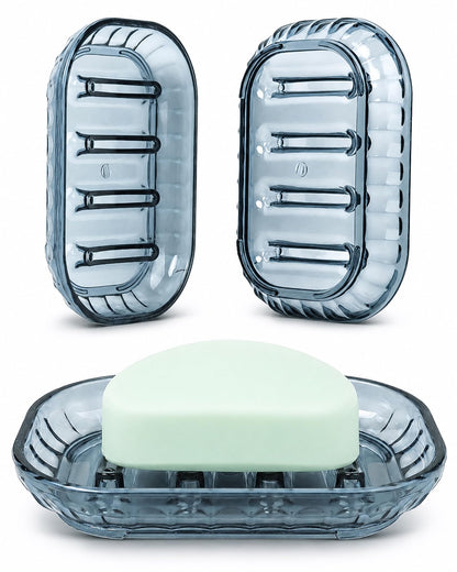 OTHIX 3 Pack Clear Plastic Soap Dish for Bar Soap, Bar Soap Holder Tray with Raised Ridges for Shower | Bathroom | Kitchen Sink |Dry Fast| Easy to Clean (Clear)