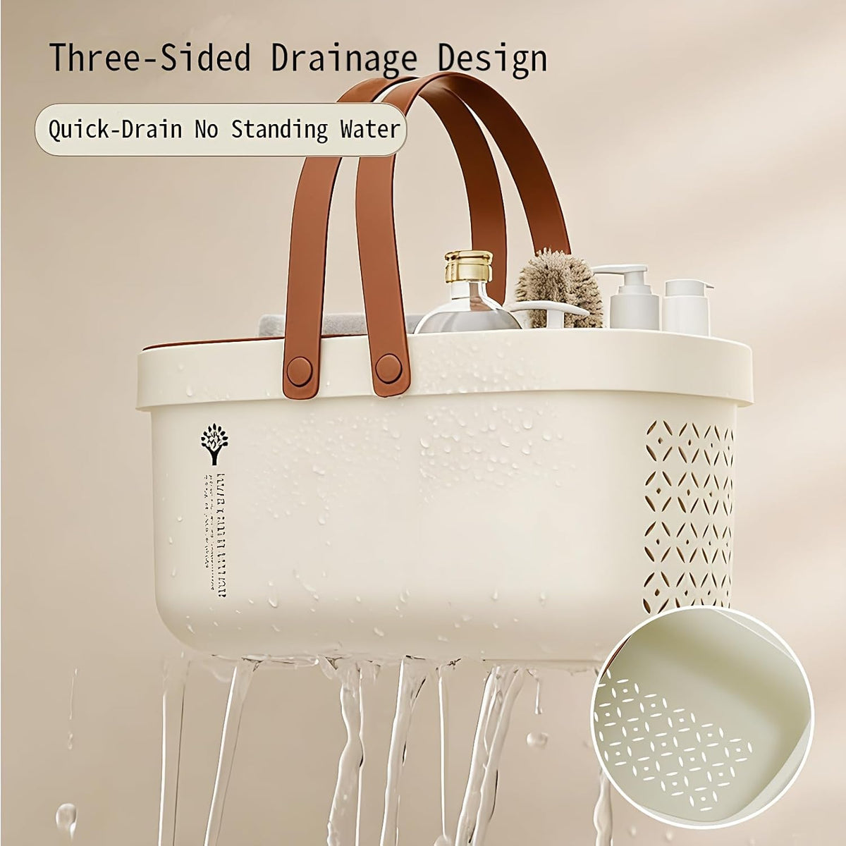 Pulseplay Portable Plastic Shower Caddy Basket with Handle Cream
