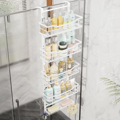 SWTYMIKI Over the Door Shower Caddy - 3 Tier Adjustable Shower Organizer Hanging with Soap Holder, No Drilling Stainless Steel Bathroom Rack Hanging for Body Wash, Shampoo, Soap, Razor, Black