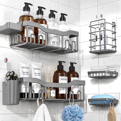 NESOMI 7-Pack Shower Caddy Adhesive,Stainless Steel Shower Organizer Shelf