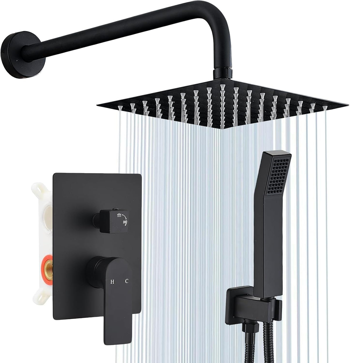 Shower Faucet Set With 8" Shower Head And Handheld Black
