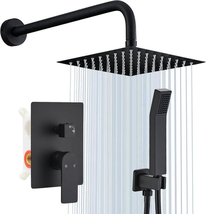Shower Faucet Set With 8" Shower Head And Handheld Black