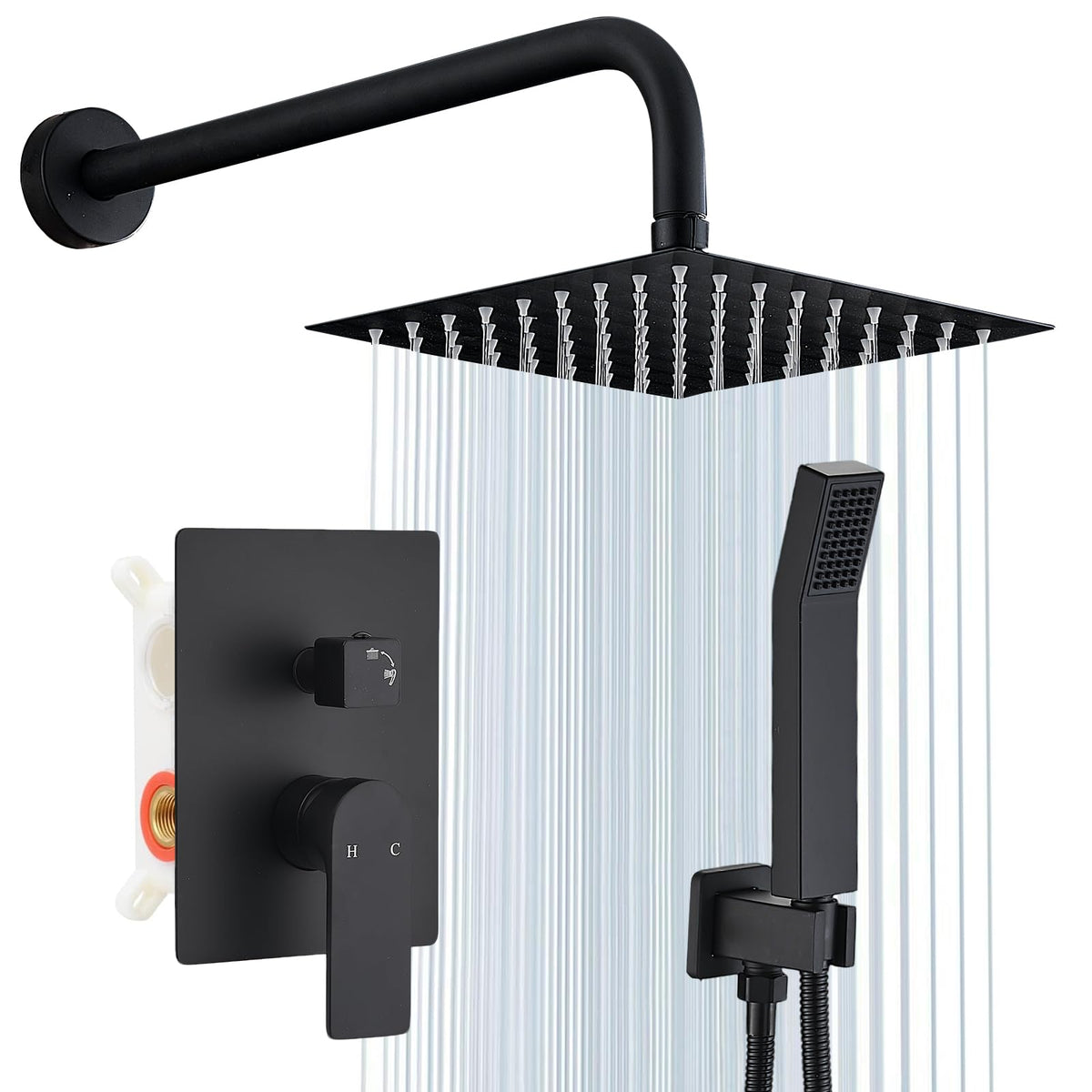 Shower Faucet Set With 8" Shower Head And Handheld Black