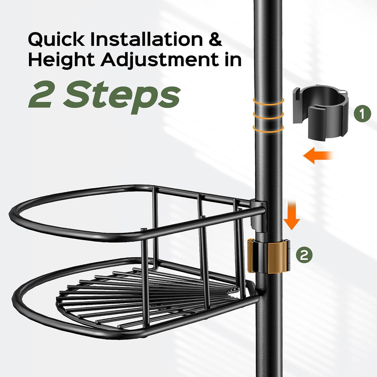 HAMITOR Corner Shower Caddy Tension Pole: No-Drill Rustproof Bathroom Shelf