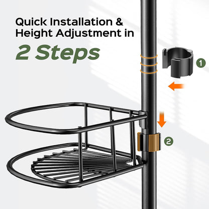 HAMITOR Corner Shower Caddy Tension Pole: No-Drill Rustproof Bathroom Shelf