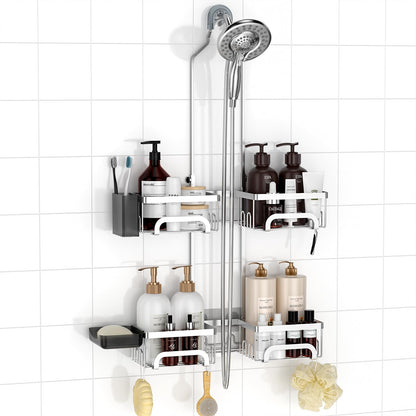 REINHARDT Split Shower Caddy Hanging for Handheld Showerheads, Black
