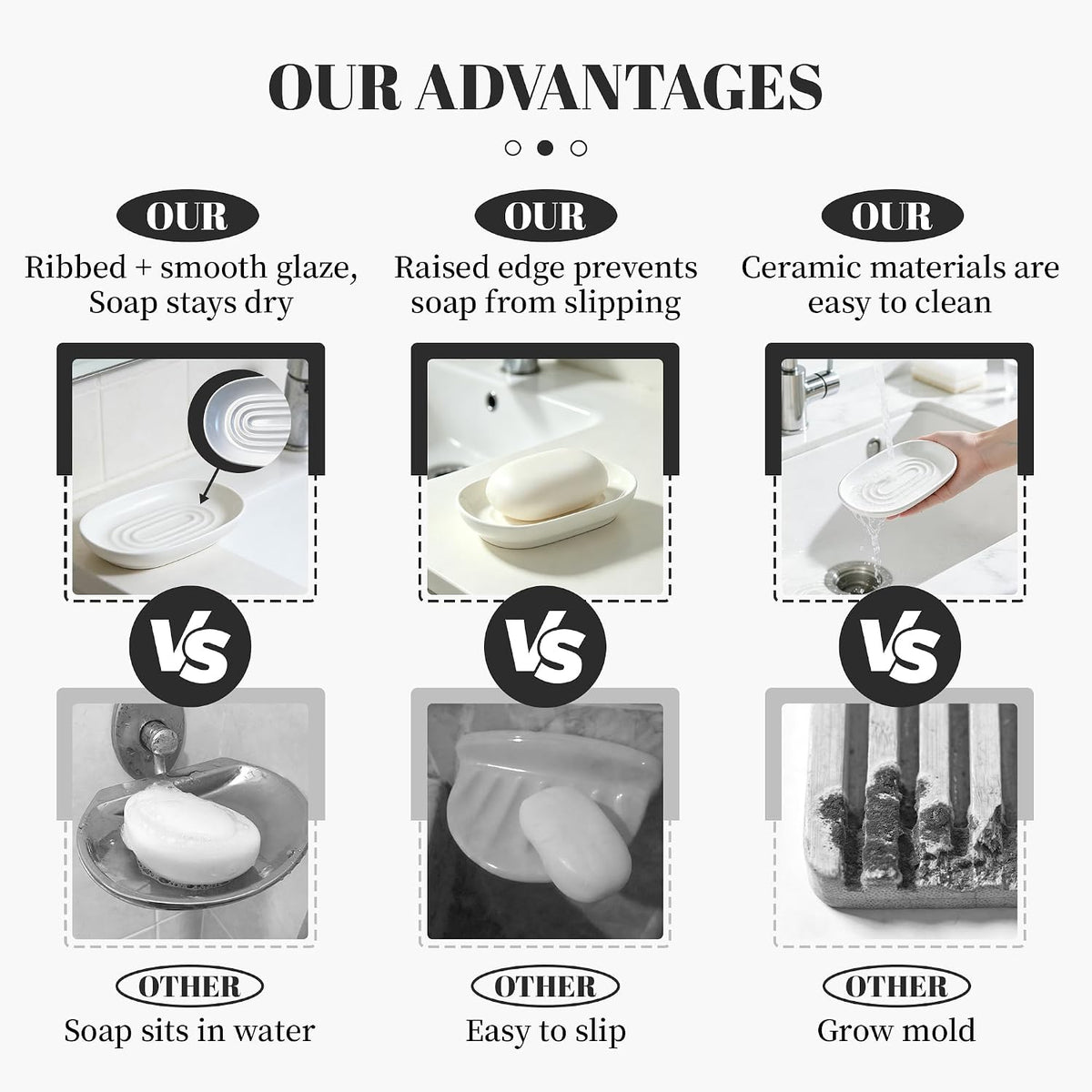 White Ceramic Soap Dish/Tray for Bathroom Shower Kitchen