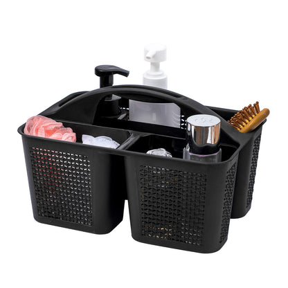 Plastic Portable Shower Caddy Basket with Handle, 3 Compartments, Grey