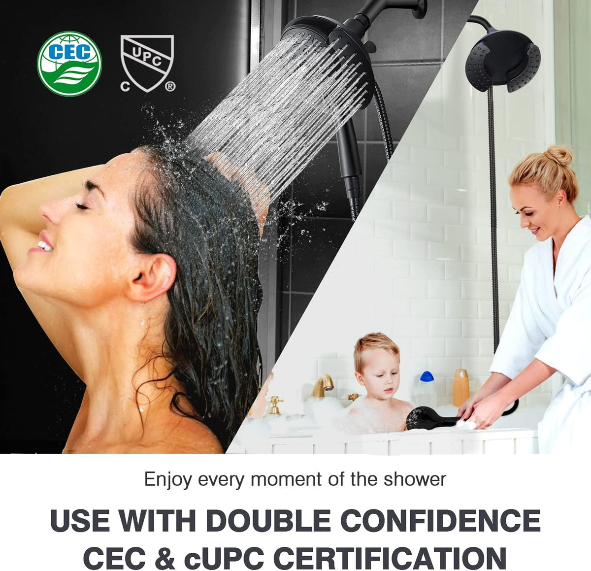 INAVAMZ 2 in 1 Shower Head with Handheld Combo High Pressure Black 2.5 GPM