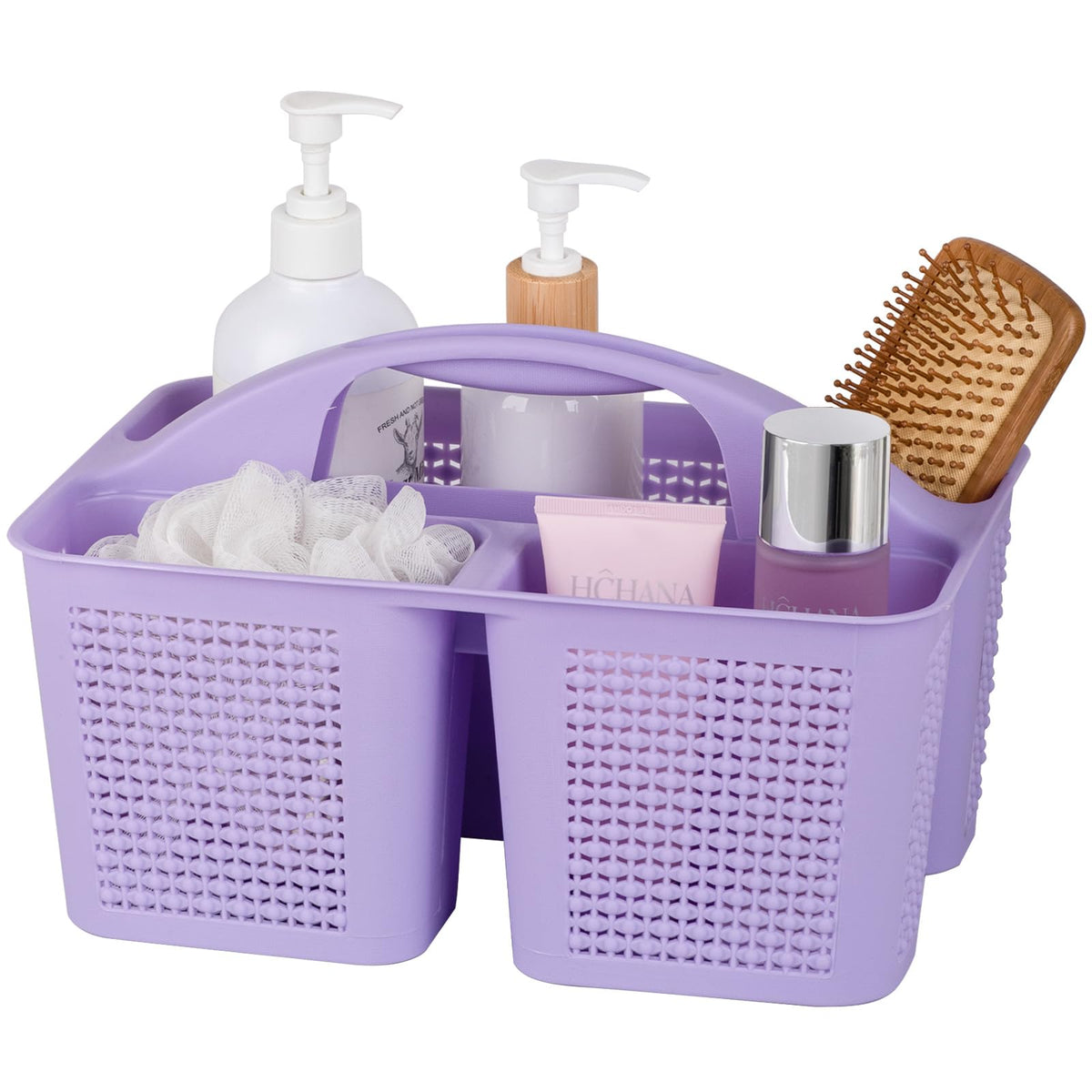 Plastic Portable Shower Caddy Basket with Handle, 3 Compartments, Grey