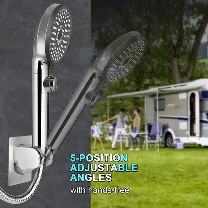 RV Shower Head with Hose, High Pressure 5 Mode Shower head Replacement, Showerheads for RV/Campers, Travel Trailer, Motorhome for Water Saving, Handheld Shower Head Holder and Hose, On Off Switch