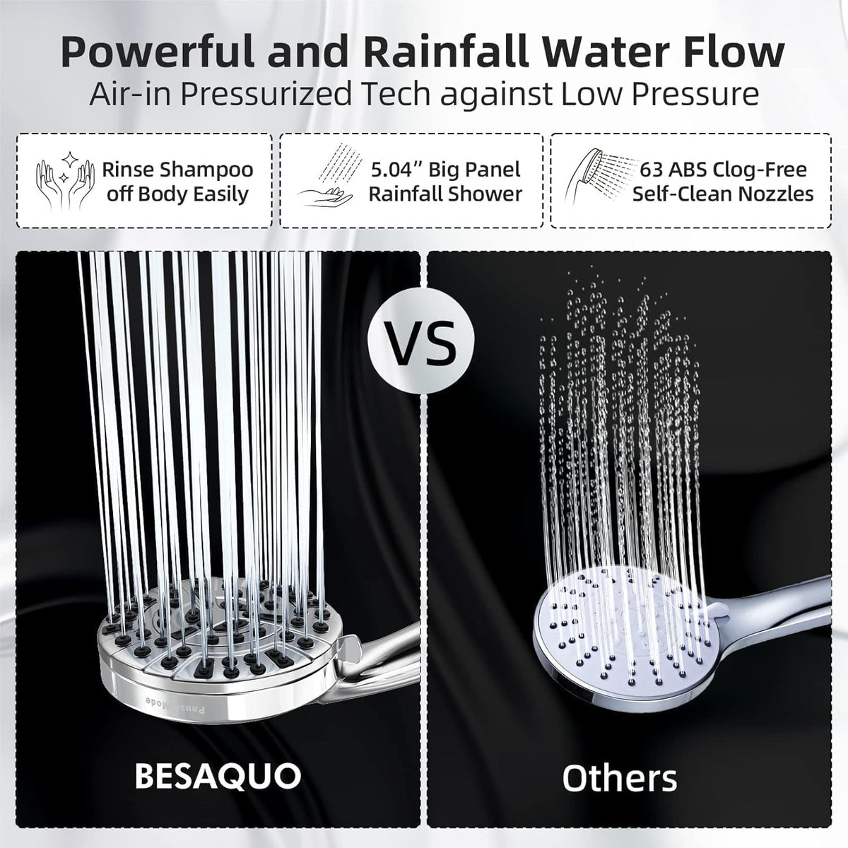 BESAQUO 9 Functions High Pressure Handheld Shower Head with Power Wash