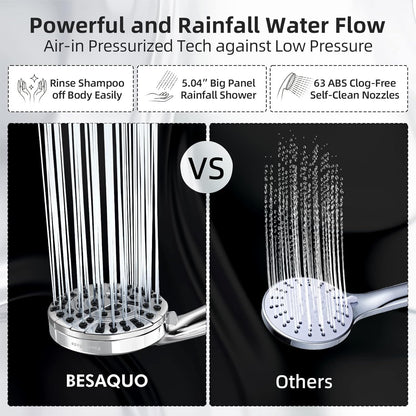 BESAQUO 9 Functions High Pressure Handheld Shower Head with Power Wash