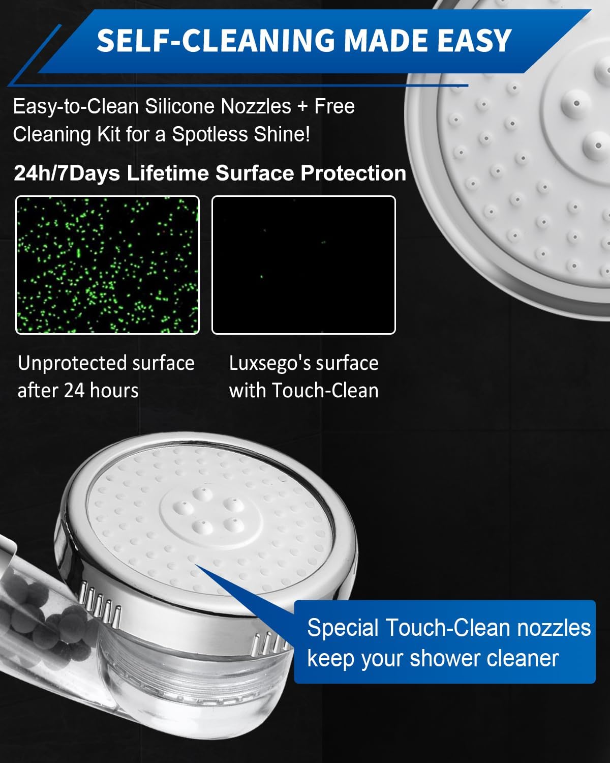 Filtered Shower Head with Handheld, High Pressure, for Hard Water