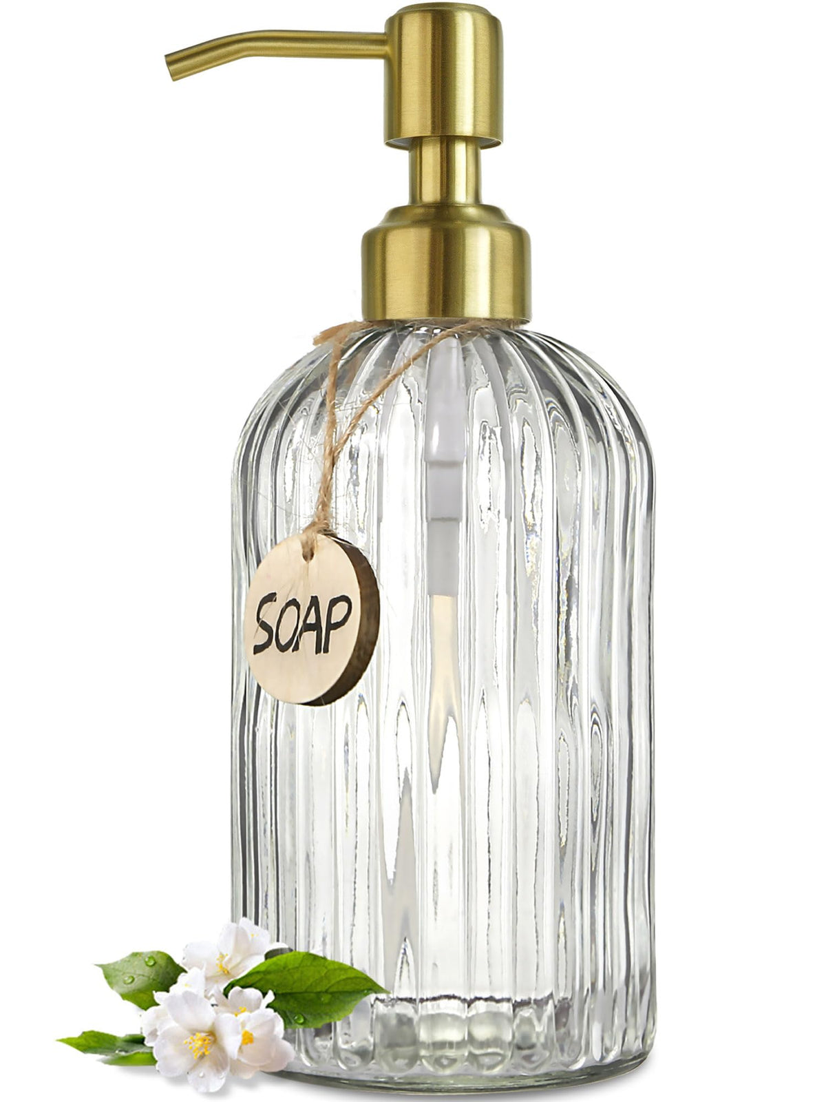 JASAI 18Oz Simple Glass Soap Dispenser with Black Rust Proof Pump.