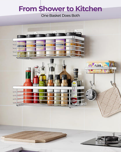 ODesign Shower Caddy Adhesive Stainless Steel Storage Organizers (Silver, 3 Pack)