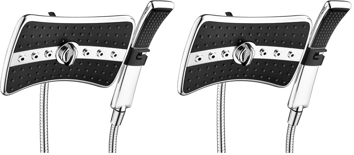 BRIGHT SHOWERS High Pressure Dual Shower Head Combo, Handheld Showerhead Rainfall Shower Head Combo with Black Face, 60 Inch Long Stainless Steel Shower Hose, Chrome