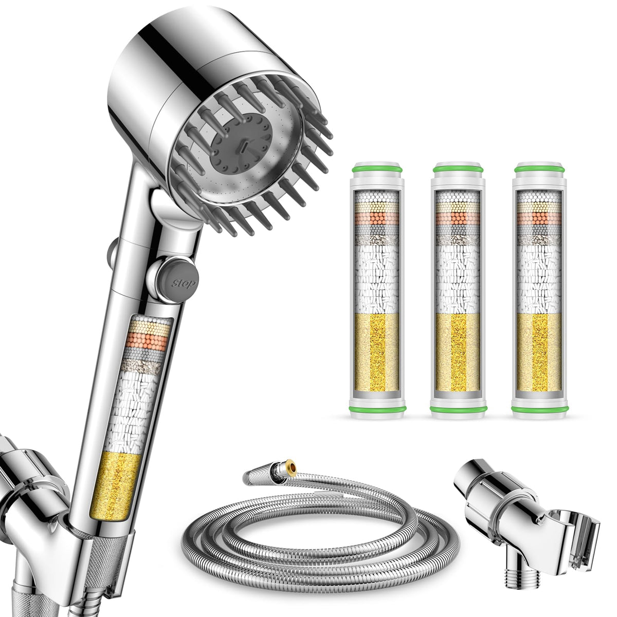 Filtered Shower Head with Handheld 4PCS Filters ShowerHead