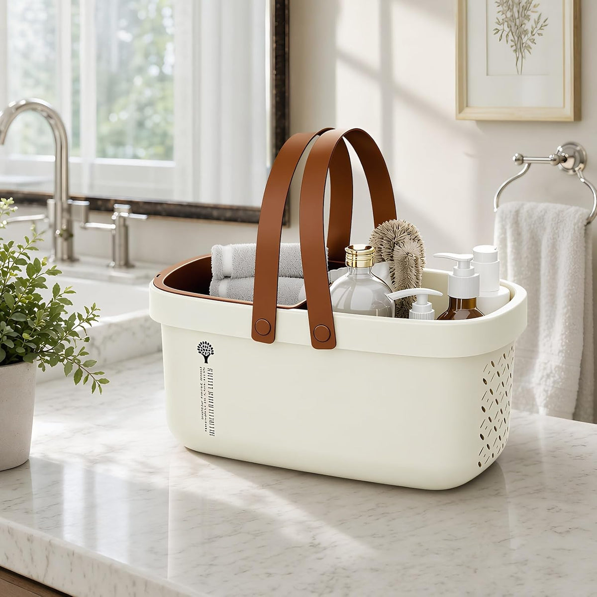 Pulseplay Portable Plastic Shower Caddy Basket with Handle Cream