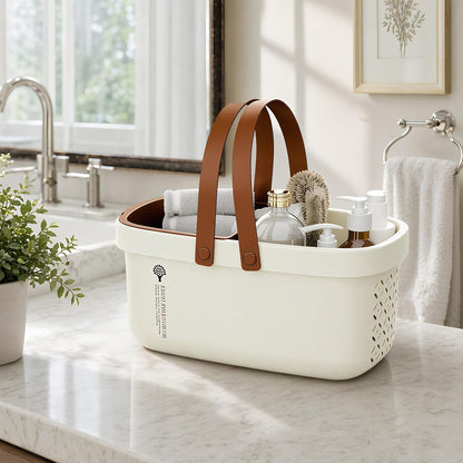 Pulseplay Portable Plastic Shower Caddy Basket with Handle Cream