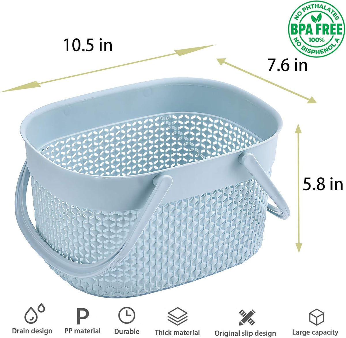 rejomiik Portable Plastic Shower Caddy Basket with Handles, Blue