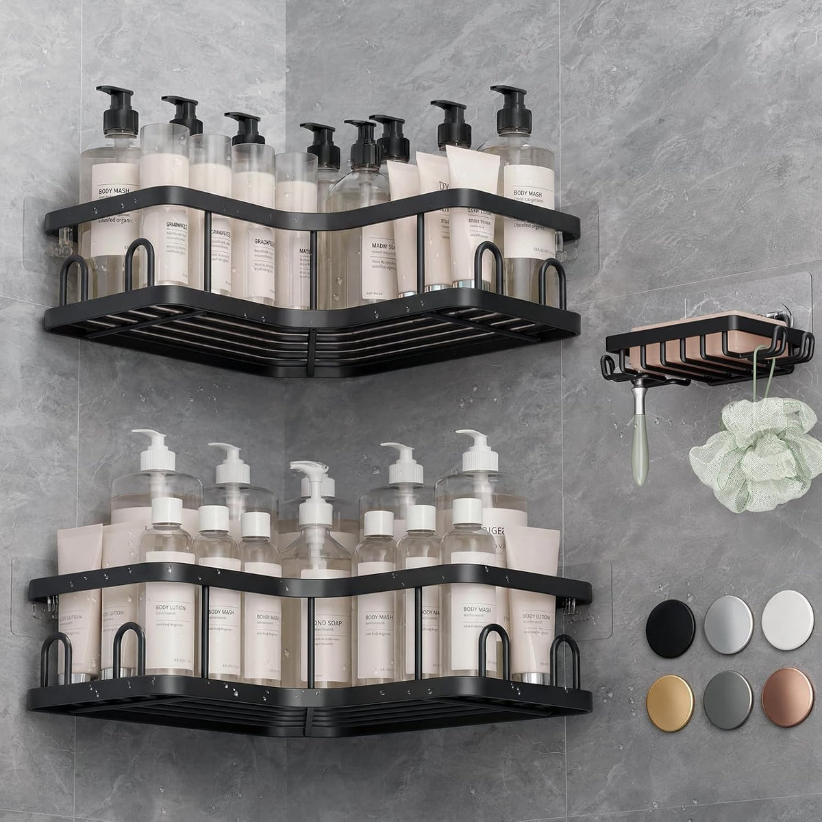 Veken Corner Shower Caddy 3-Pack, Advanced Rustproof Design&Stable Storage