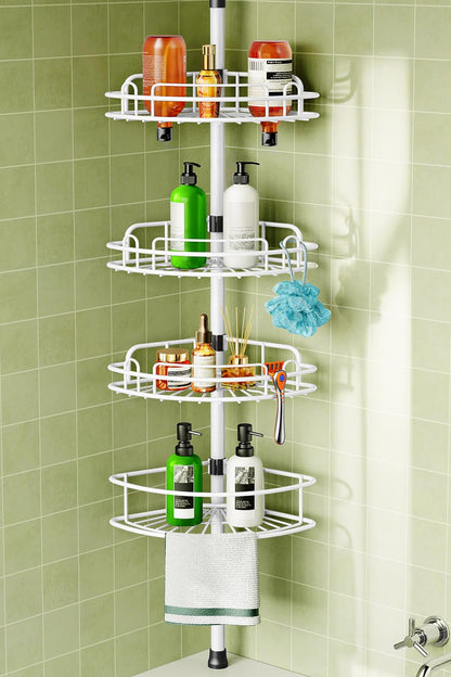 HAMITOR Corner Shower Caddy Tension Pole 4 Tier Rustproof Shampoo Organizer