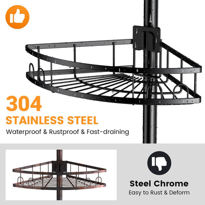 Adjustable Tension Pole Shower Caddy: Rustproof Corner Bathroom Organizer