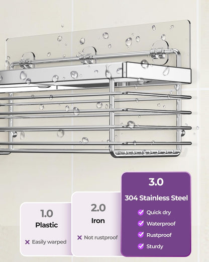 ODesign Shower Caddy Adhesive Stainless Steel Storage Organizers (Silver, 3 Pack)