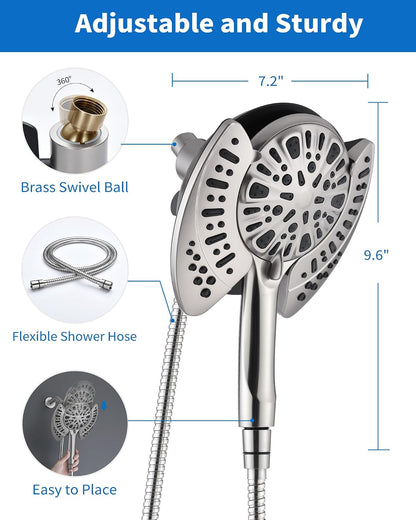 INAVAMZ 2 in 1 Shower Head with Handheld Combo High Pressure Nickel 1.8 GPM