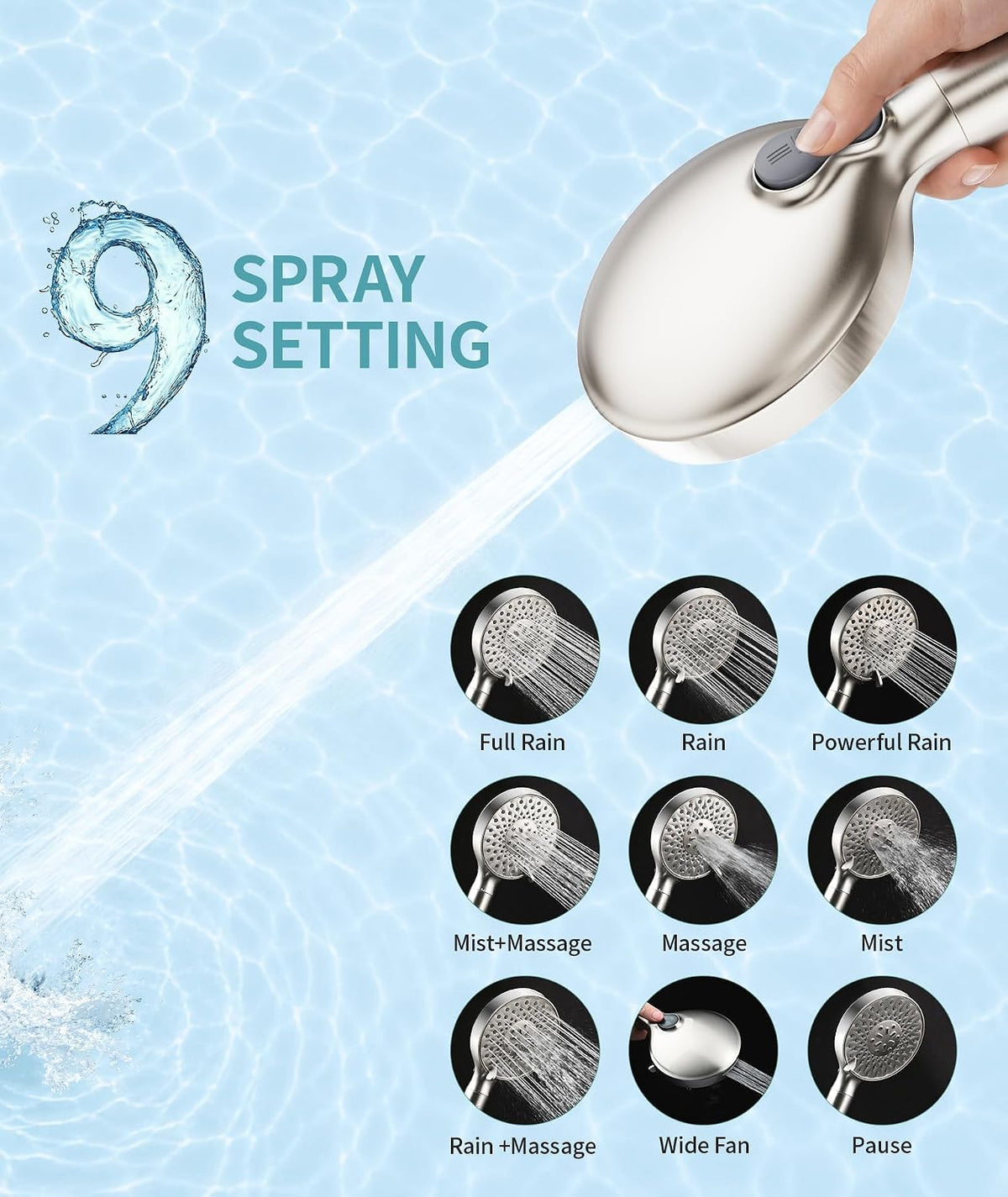 SR SUN RISE Filtered Shower Head with Handheld High Pressure 9 Spray Mode Showerhead Detachable Shower Head Water Softener Filters Beads for Hard Water Remove Chlorine 1 Filter Light Champagne