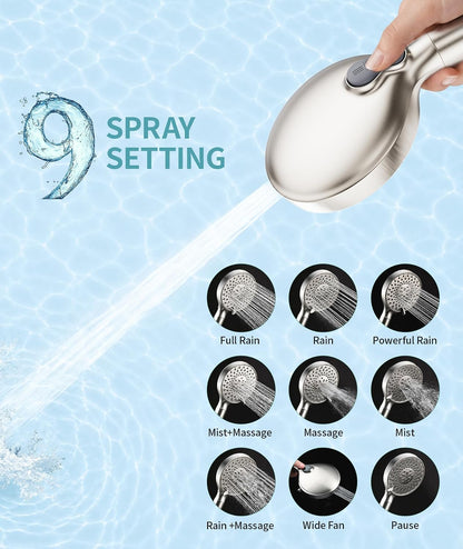 SR SUN RISE Filtered Shower Head with Handheld High Pressure 9 Spray Mode Showerhead Detachable Shower Head Water Softener Filters Beads for Hard Water Remove Chlorine 1 Filter Light Champagne