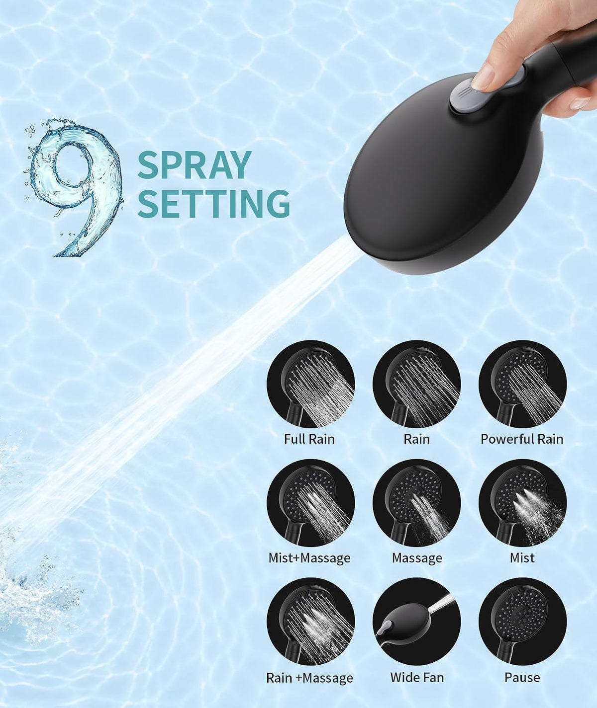 SR SUN RISE Filtered Shower Head with Handheld High Pressure 9 Spray Mode Showerhead Detachable Shower Head Water Softener Filters Beads for Hard Water Remove Chlorine 1 Filter Black