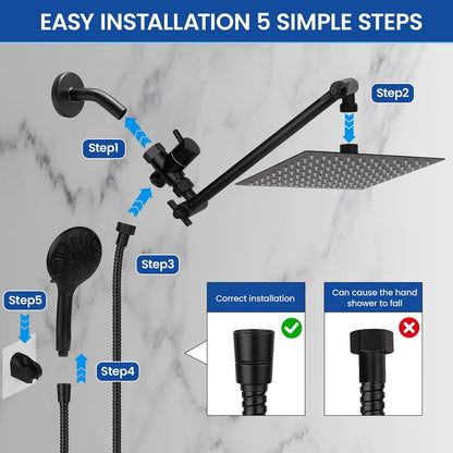 Shower Head, 8'' High Pressure Rainfall/Handheld Shower Combo, Matte Black