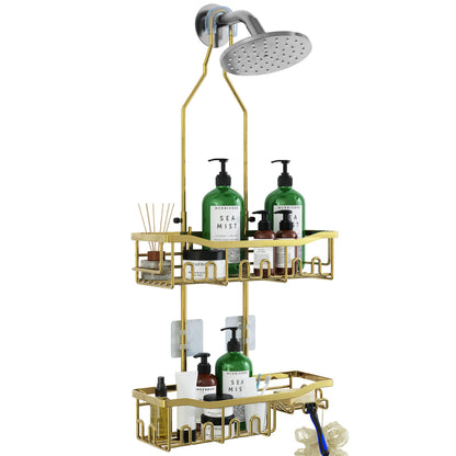 Upgraded Extended Length Shower Organizer with Hooks, Rustproof Shampoo Soap Holder, Large Hanging Bathroom Caddy