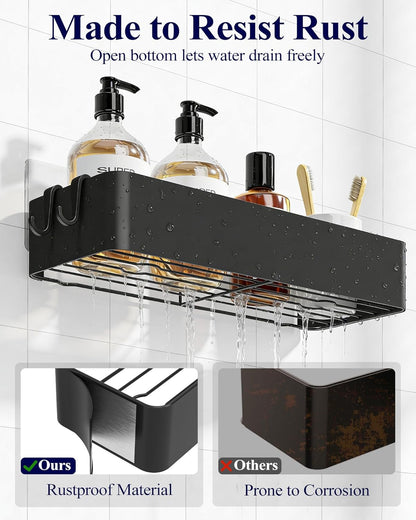 Kitsure Shower Caddy - 2 Pack Adhesive Shower Organizer, Rustproof Metal Shelves, No-Drill Bathroom Organizers and Storage, Black, XX-Large