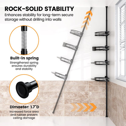 Adjustable Tension Pole Shower Caddy: Rustproof Corner Bathroom Organizer