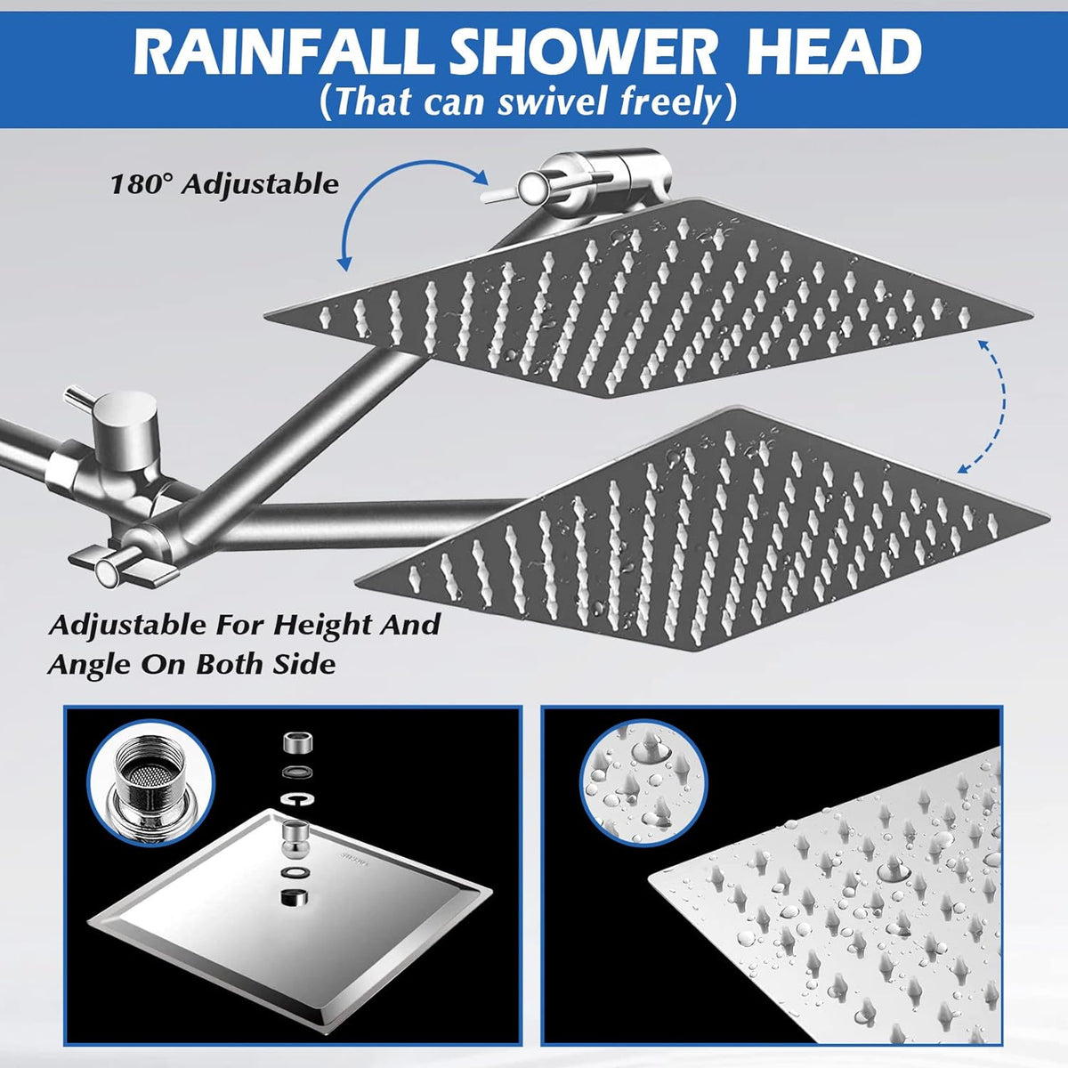 Shower Head, 8" High Pressure Rainfall Shower Head with Handheld Dual Spray