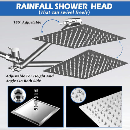 Shower Head, 8" High Pressure Rainfall Shower Head with Handheld Dual Spray